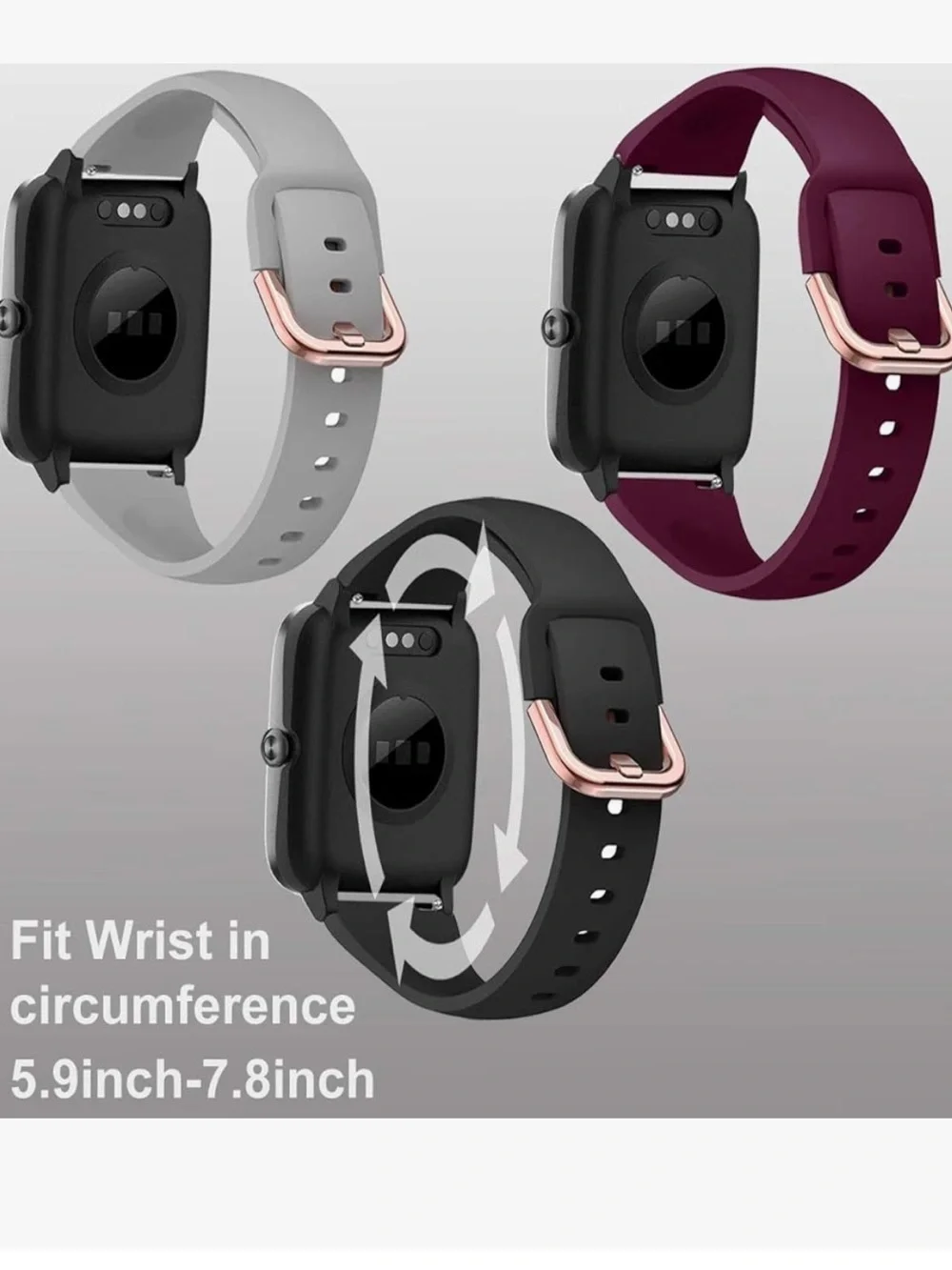 Silicone Replacement Watch Bands - Gray, Black & Burgundy (3-Pack) NIB